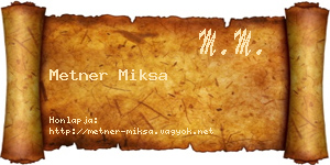 Metner Miksa névjegykártya